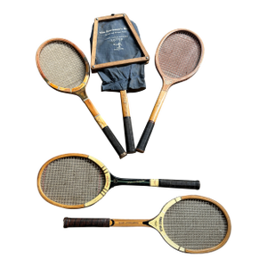 Vintage Collection of Miscellaneous Wooden Tennis Rackets With Guard and Cover