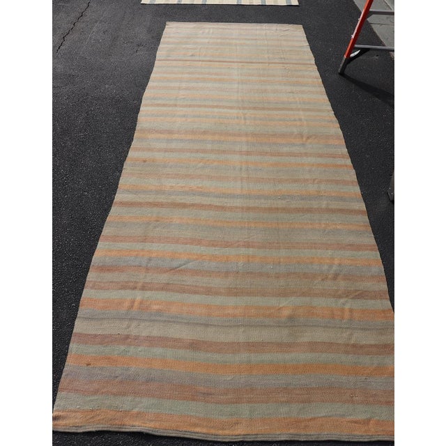 Textile Vintage Turkish Kilim Gallery Runner With Soft Stripes in Sage, Peach, and Sand For Sale - Image 7 of 12