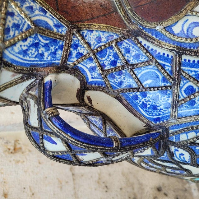 19th Century Filigree Vase in Ceramic, Leather, Enamel and Metal by Safi, Morocco For Sale - Image 13 of 18