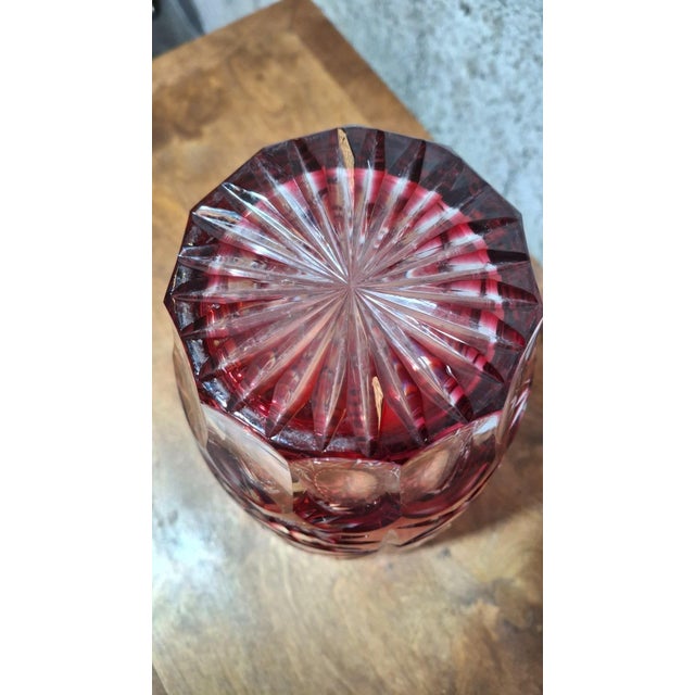 Large Cut Crystal Vase with Ruby ​​Red Overlay, Central Europe, 1950s For Sale - Image 9 of 10