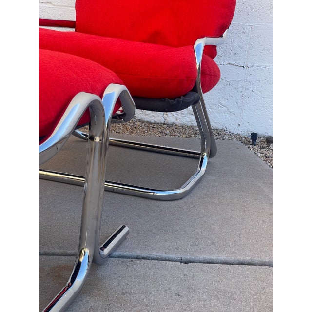 1970s 1970s Arcadia High-Back Chrome Steel Framed Chair and Ottoman Designed by Byron Botker for Landes For Sale - Image 5 of 12