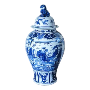 Antique Chinese Large Lidded Ginger Jar With Foo Dog Finial Depicting Traditional Chinese Musicians
