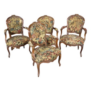 Set 4 Antique Fantastic Louis XV Style Needle Point Side Chairs For Sale