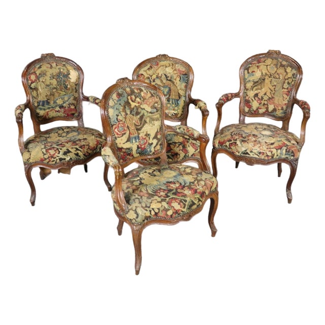 Set 4 Antique Fantastic Louis XV Style Needle Point Side Chairs For Sale