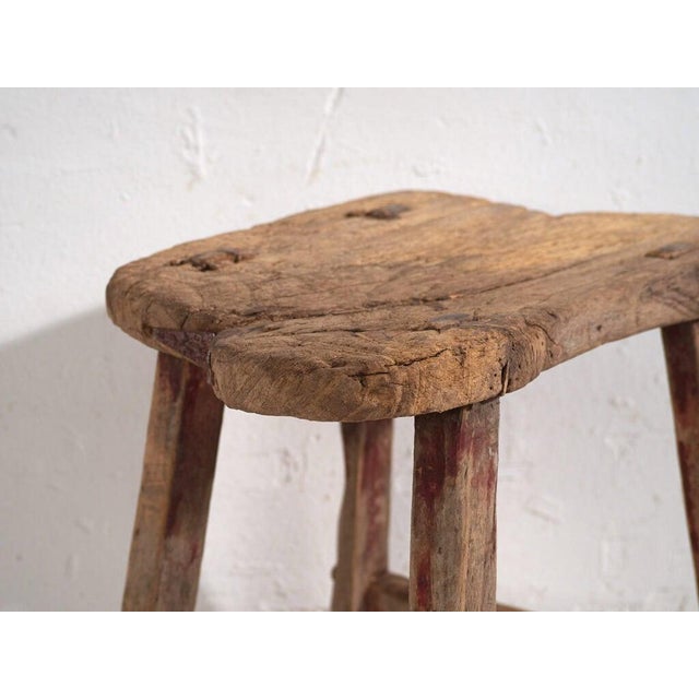 Antique Wabi Sabi Stool in Elm, 1900s For Sale - Image 5 of 8