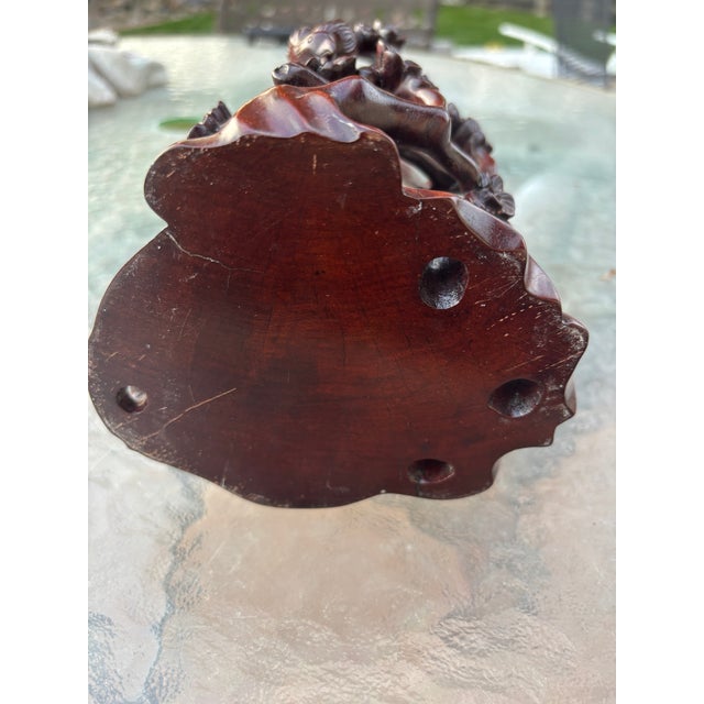 Wood 1940s Hand Carved Chinese Brush Pot With a Flowering Tree and Bird For Sale - Image 7 of 8