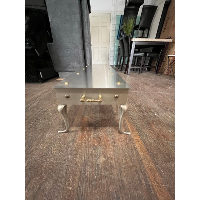 Metal Mid-Century Modern Stainless With Brass Footman Cocktail Coffee Table For Sale - Image 7 of 12