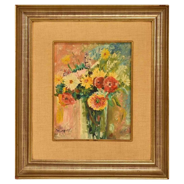 Giuseppe Margutti, Flower Vase, Oil on Canvas, Mid-20th Century, Framed For Sale