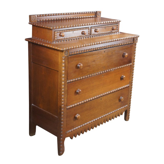 Arts & Crafts Antique Victorian Arts & Crafts Walnut Stepback Dresser Chest of Drawers For Sale - Image 3 of 12