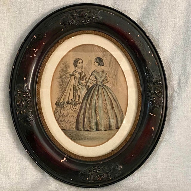 Illustration Ornate Oval Framed Dress Design Illustrations - A Pair For Sale - Image 3 of 12