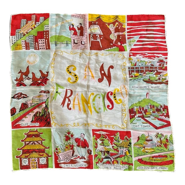 Carl Tait San Francisco Landmarks Vintage Silk Textile Panel For Sale