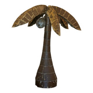 Vintage Palm Beach Palm Tree Coconuts Outdoor Patio Indoor Metal Tropical Statue For Sale