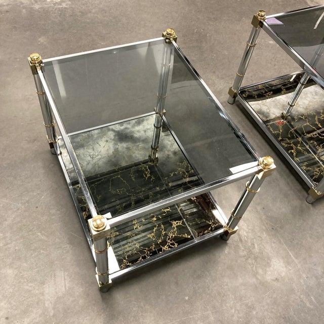 Chrome 1980s Mid-Century Modern Chrome & Brass Tiered Glass End Table For Sale - Image 8 of 13