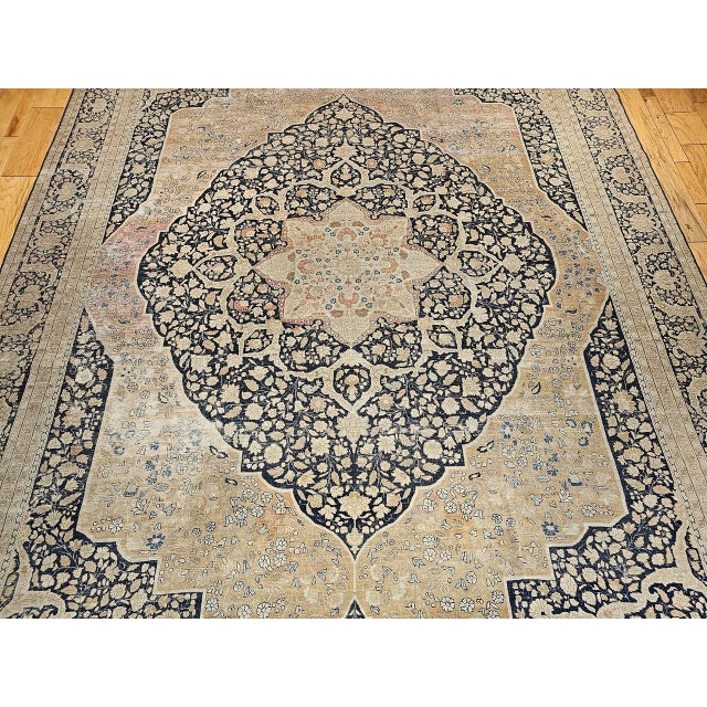 Antique Oversized Persian Tabriz Haji Jalili Carpet, Hand-Knotted Wool, Floral Pattern, Navy & Pale Red, 10x15 For Sale - Image 13 of 18