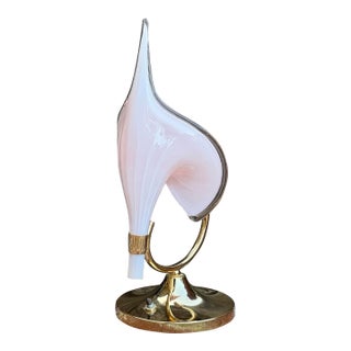 1960s Murano Pink Glass & Brass Calla Lily Table Lamp For Sale
