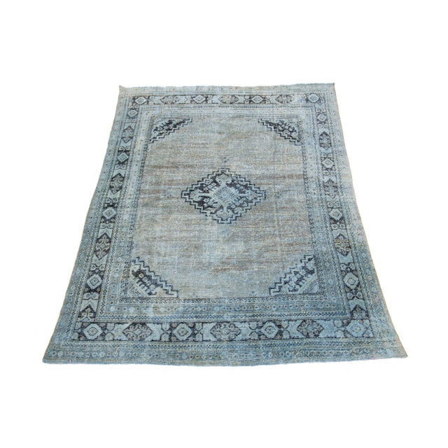 Persian Antique Mahal Distressed Wool Rug With Medallion Design in Blue For Sale - Image 3 of 9