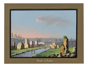 Italian School Artist, Veduta with Street of Tombs, Pompeii, Italy, Early 1800s, Gouache