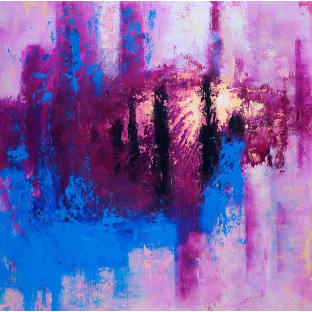 Emerging Monoliths by Dominic Harman | Acrylic on board abstract landscape with vibrant colors For Sale - Image 4 of 5