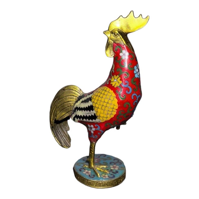 Late 19th Century Cloisonné Enamel Rooster Statue, Gilt Bronze Figure, 1.11kg For Sale
