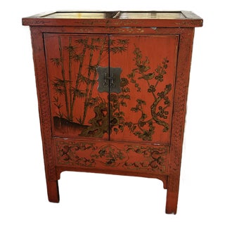 Red Antique Chinoiserie Lacquered Cabinet For Sale