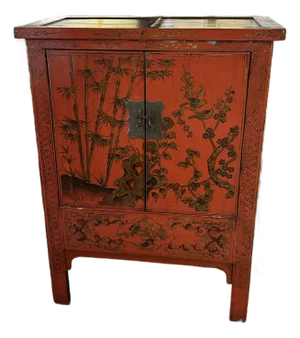 Red Antique Chinoiserie Lacquered Cabinet