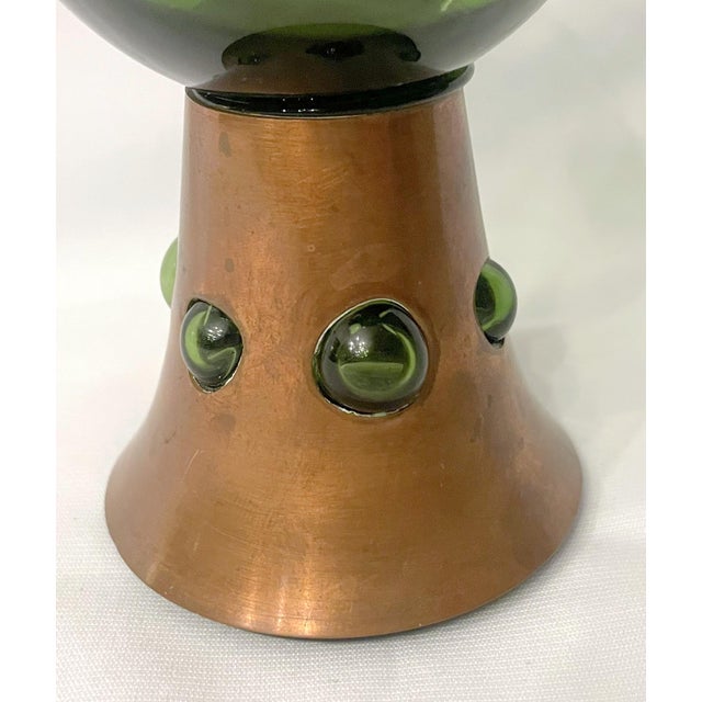 Fabulous Arts & Crafts copper and glass goblet by Jan Salakari for Kumela Finland. Maker's mark on underside. Hand-blown...