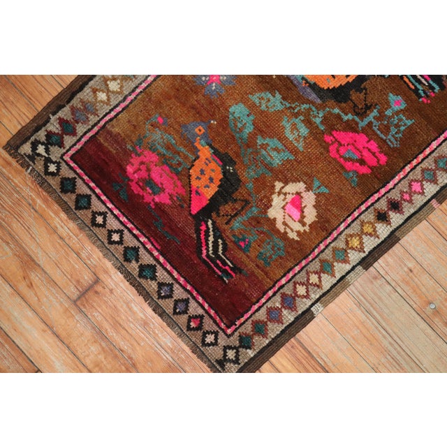 Mid 20th Century Pictorial Vintage Turkish Pigeon Rug - 1'10" x 2'4" For Sale - Image 5 of 6