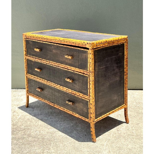 Vintage Rattan and Grasscloth Three-Drawer Dresser For Sale - Image 12 of 18