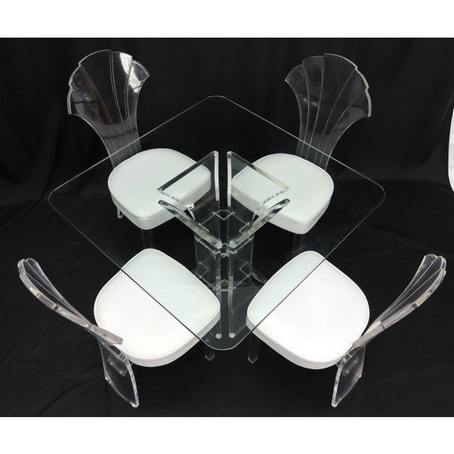 Set of 4 Lucite Dining Chairs Square Dining Table on Single Pedestal Base For Sale - Image 15 of 18
