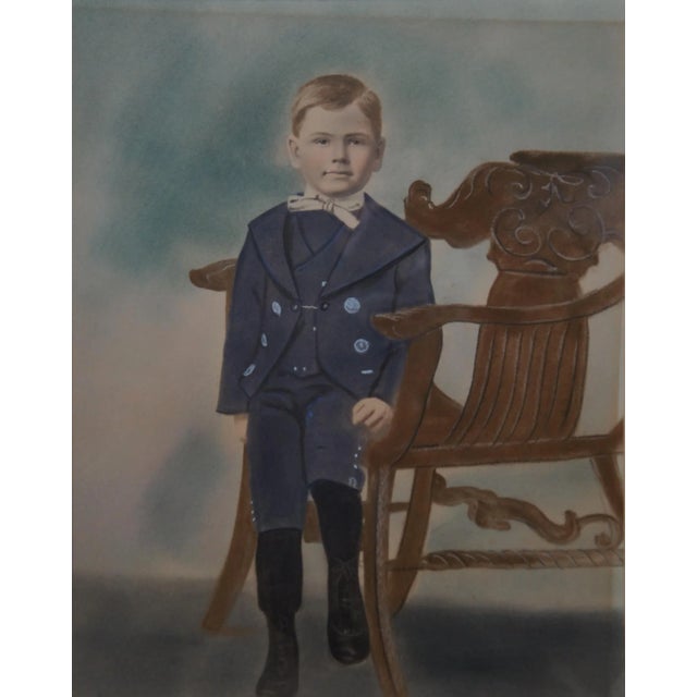 Antique Late Victorian Pastel Painting Portrait of Young Boy Marcel Goffena 25" For Sale - Image 11 of 13