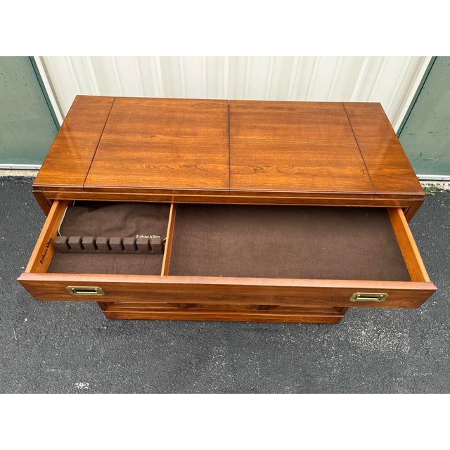 1980s Ethan Allen Canova Campaign Flip Top Cherry Buffet Server For Sale - Image 5 of 12