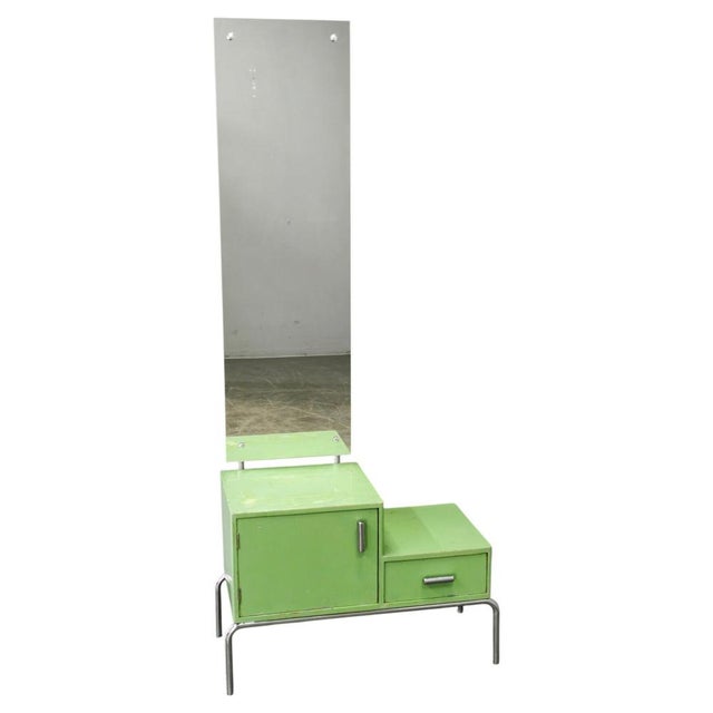 Bauhaus Czech Green Vanity Table with Mirror and Chrome Frame, 1930 For Sale - Image 18 of 18