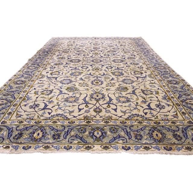Traditional Vintage Ivory Persian Yazd Rug - 06'06 X 10'06 For Sale - Image 3 of 6