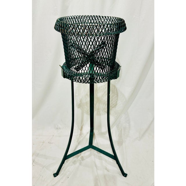 Green Mid Century French Style Green Metal Mesh Planter & Tripod Plant Stand, in the Manner of Mathieu Matégot, C. 1950s For Sale - Image 8 of 12