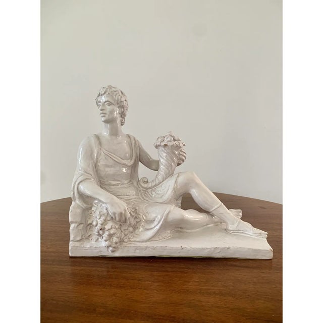 Grand Tour Italian Neoclassical White Porcelain Reclining Figure With Cornucopia For Sale - Image 3 of 14