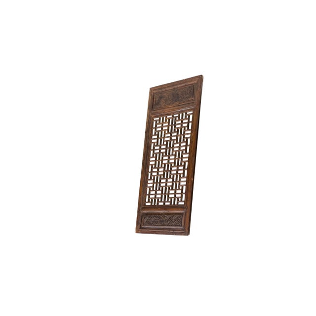 Vintage Aged Brown Geometric Lattice Rectangular Wood Wall Panel For Sale In San Francisco - Image 6 of 9
