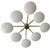 Italian flush mount with eight glossy white Murano glass shades mounted on solid brass frame in lacquered polished brass...