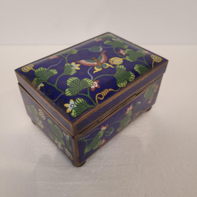 Antique Chinese Jewelry Box with Cloisonné Enameling For Sale - Image 9 of 16