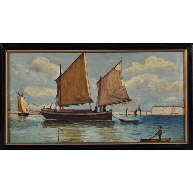 A watercolor of boats in a harbor, Italy circa 1900.