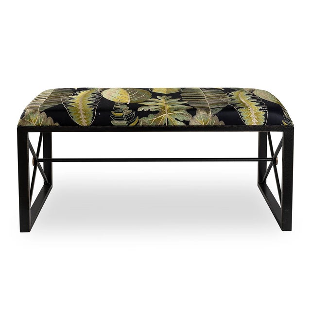 The medallion double bench kit is shown with our "Forest" leaves inspired embroidery fabric. The bench includes a black...