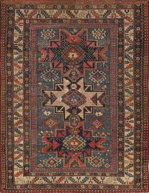 Antique Kazak Green/Ivory Rug, 3' 8" X 4'10"