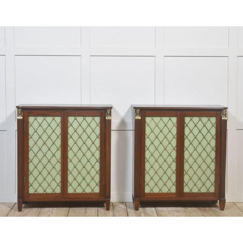 Regency-Mahogany Cabinets with Brass Lattice Doors, 1890s, Set of 2 For Sale - Image 12 of 12