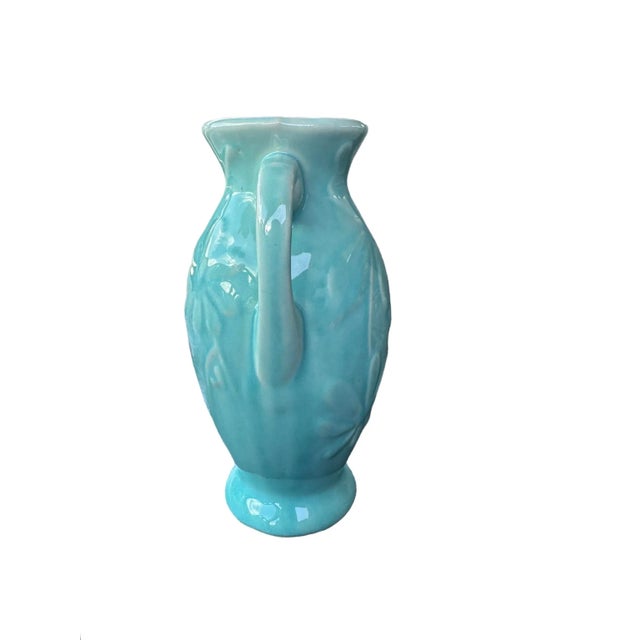 Vintage Mid-Century Turquoise Aqua Blue Floral Vase Shawnee Pottery For Sale - Image 6 of 10
