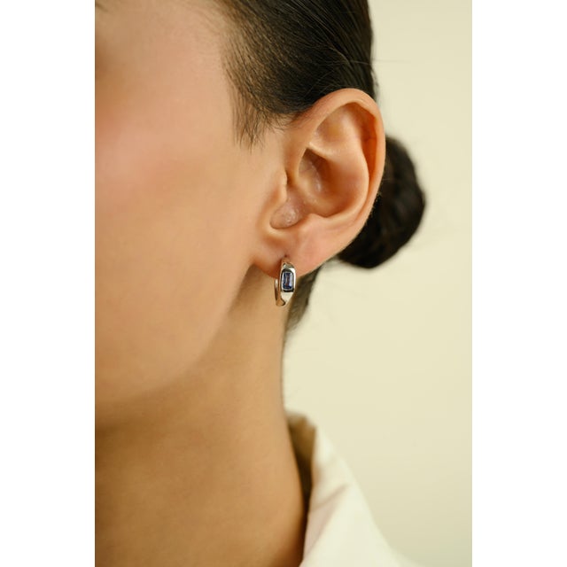 Octagon Cut Light Blue Sapphire 14k Gold Chunky Hoop Earring Set Gifts for Her- A Pair For Sale - Image 4 of 11