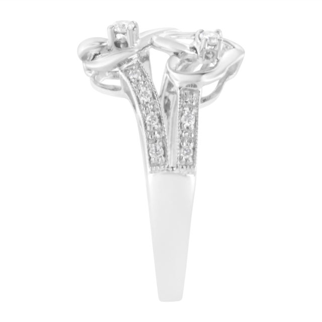 Early 21st Century 14KT White Gold 1/10 cttw Diamond Twin Heart Ring - Size 6.5 For Sale - Image 5 of 7