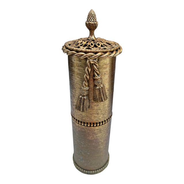 1970s Small Brass Detailed Tassels Urn For Sale