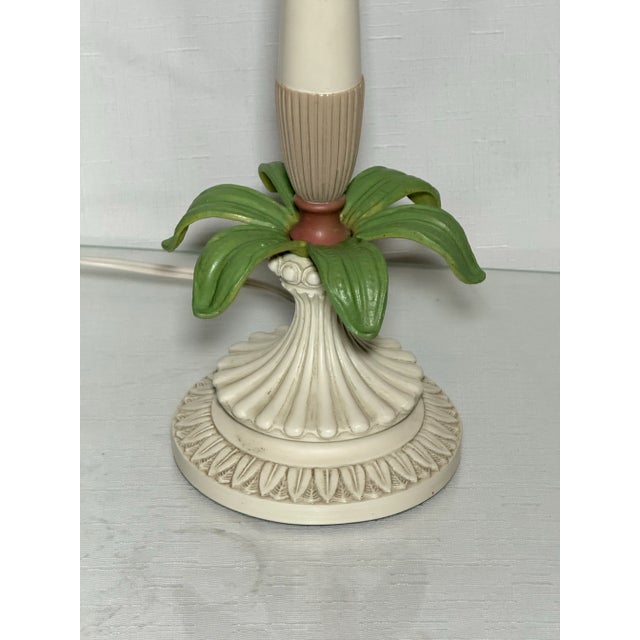 Hollywood Regency Chic Vintage Palm Beach Regency Palm Tree Table Lamps - Striped Empire Shade – Charming Coastal Decor – A Pair For Sale - Image 3 of 12