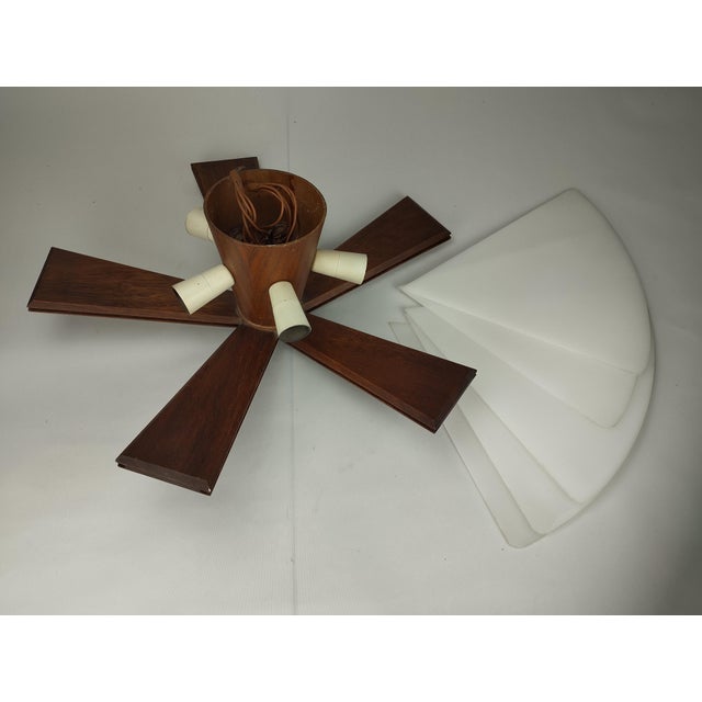 Brown Scandinavian Style Teak and Plastic Ceiling Light, 1960s For Sale - Image 8 of 11
