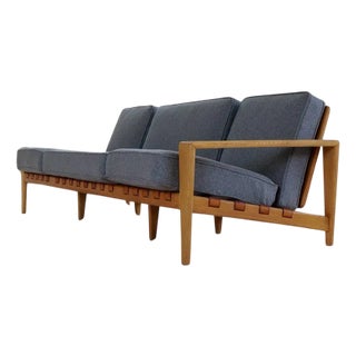 Large Mid-Century Modern Sofa in Oak with Leather and Wool by Svante Skogh, 1960s For Sale