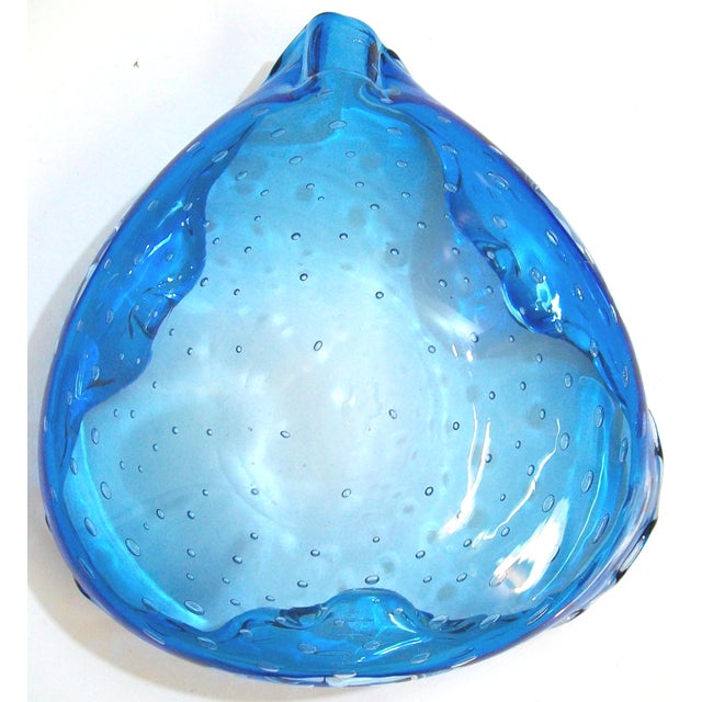 Mid-Century Modern Murano Blue Three Sided Bowl For Sale - Image 3 of 6